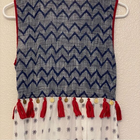 THML Boho Sleeveless Printed Tassel medallion Kaftan Duster Festival Coachella S - Picture 4 of 12